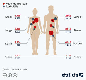 Die häufigsten Krebsarten in Österreich